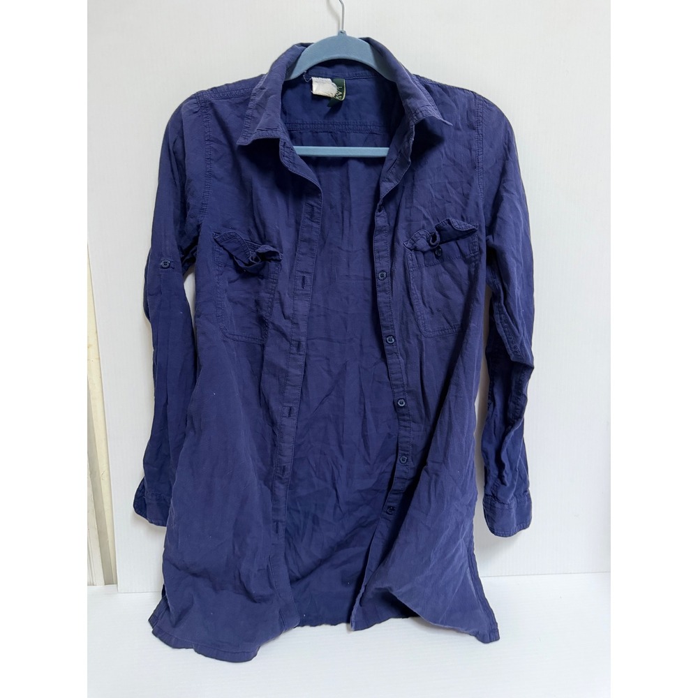 Lauren Ralph Lauren Navy Blue Roll Tab Sleeve Button Down Tunic Shirt Medium